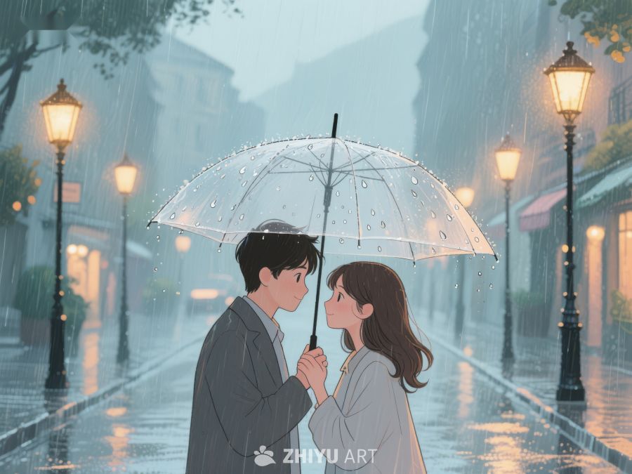 雨中情侣共撑透明伞 1162