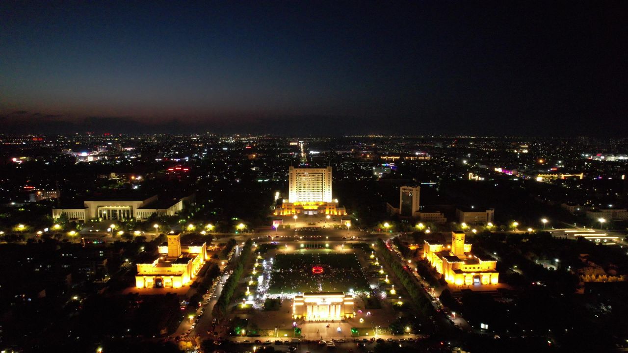 山东东营城市夜景灯光航拍 