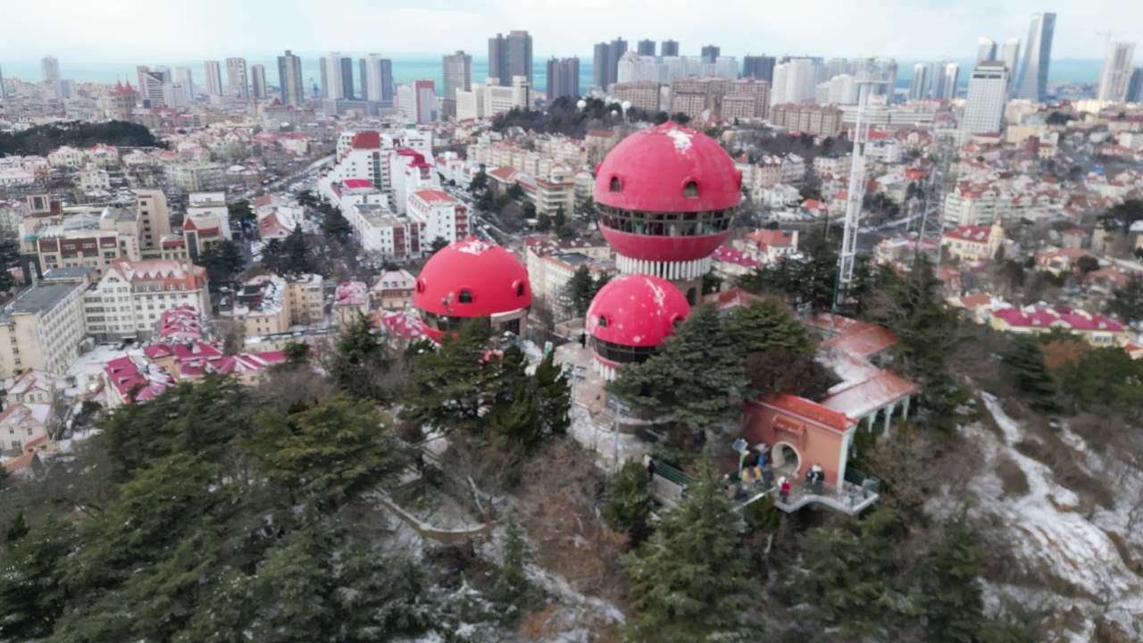 青岛市南老城区信号山雪景航拍 3