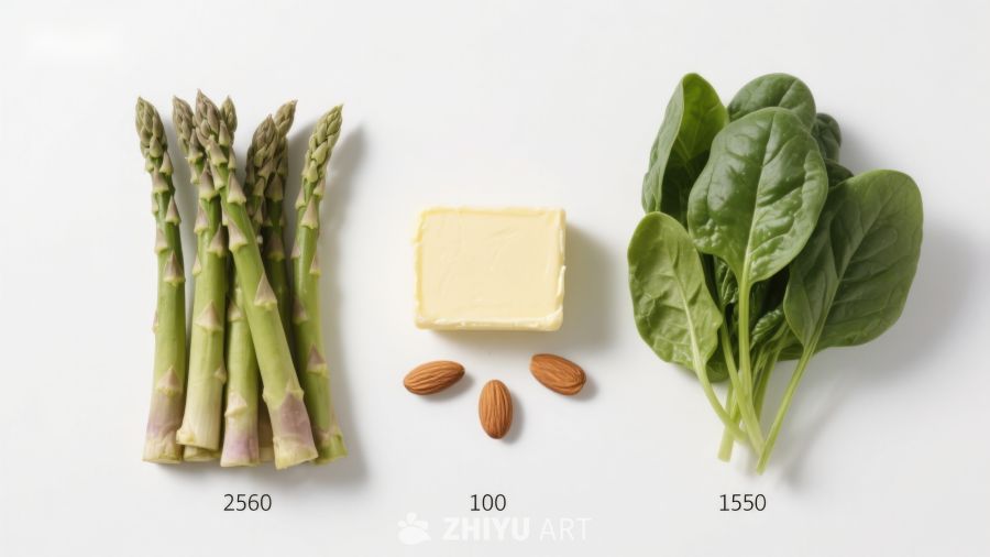 芦笋奶酪菠菜食材展示