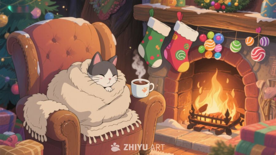 猫咪冬日暖炉旁的温馨时光 126
