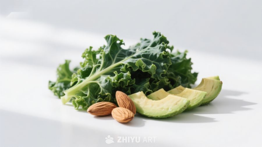羽衣甘蓝牛油果与杏仁