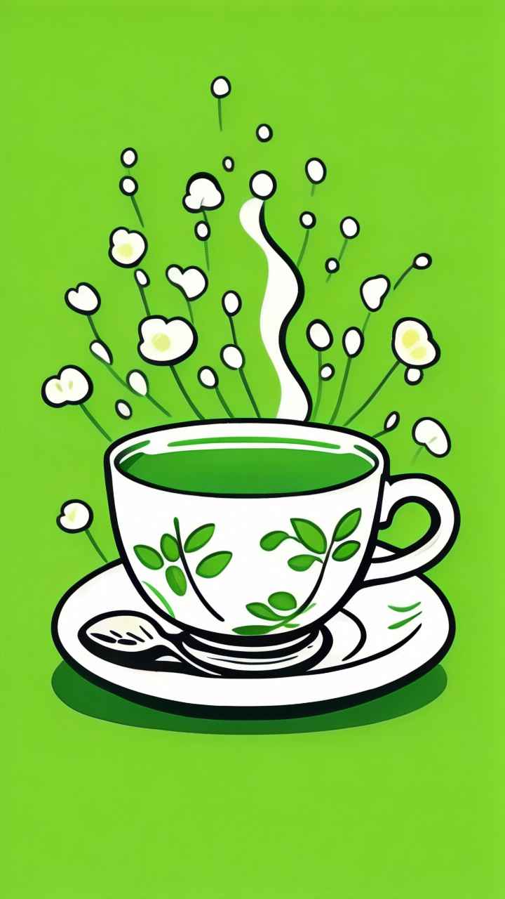 茶杯里的绿茶元素插画 6