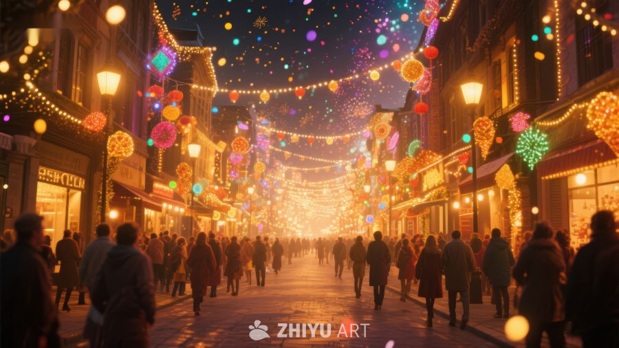 节日灯光璀璨的街头夜景 181