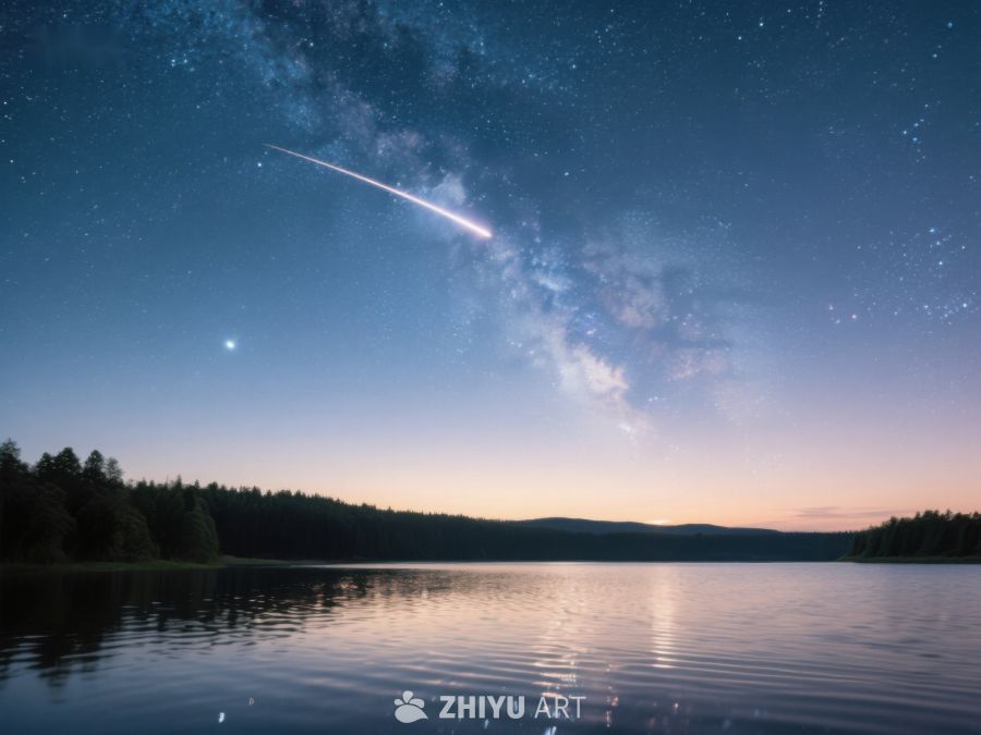 夜空流星划过湖面 243