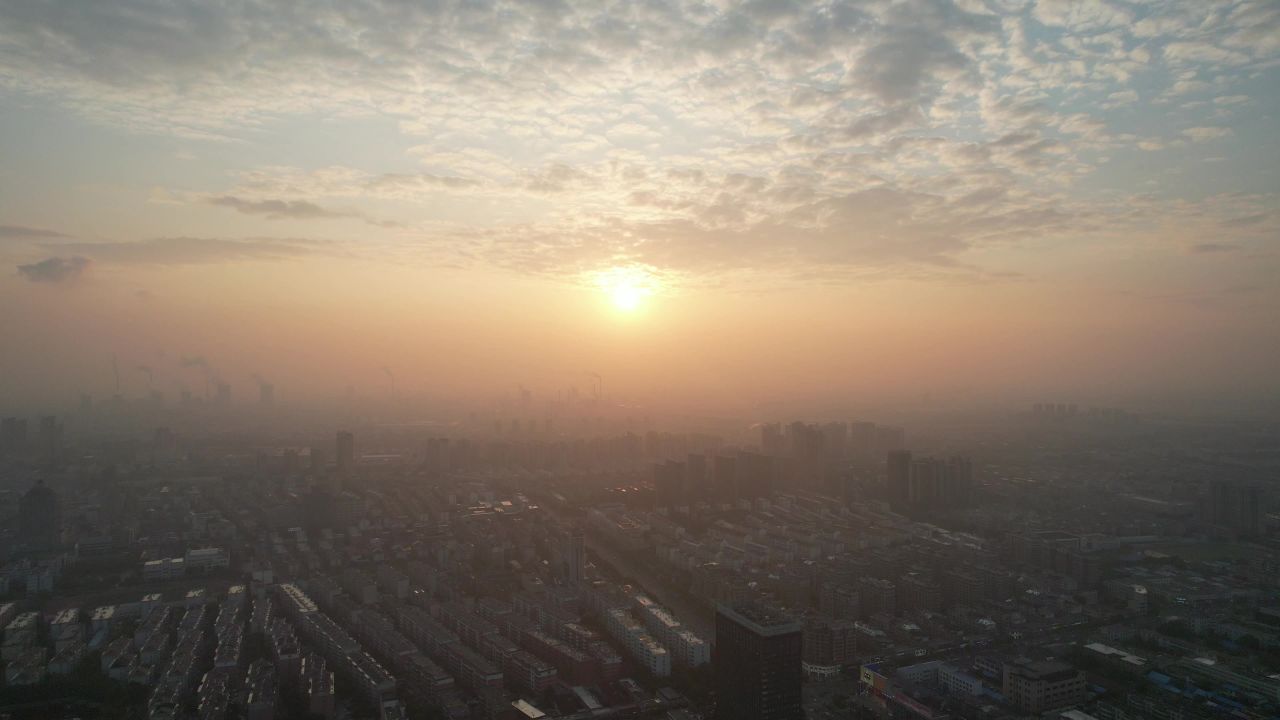 山东德州城市日落晚霞夕阳航拍  
