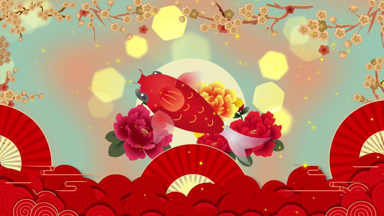 古风背景视频 中国风 意境春天 桃花 水墨 19