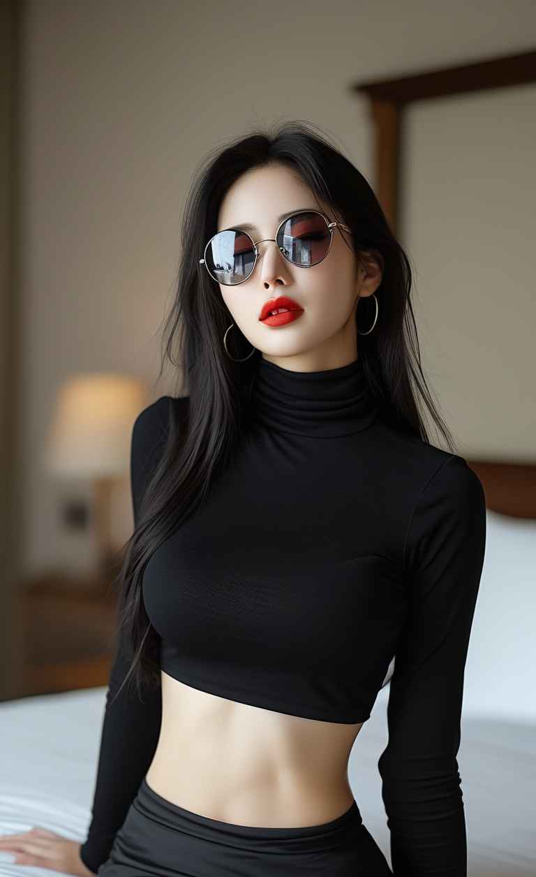 黑色衣服紧身穿搭美女长头发，成熟女性 3