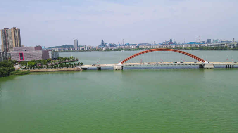 航拍湖北鄂州南浦虹桥