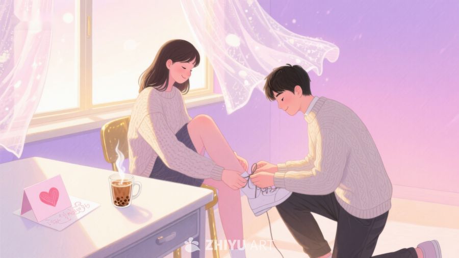 温馨时刻：男子为女子系鞋带 449