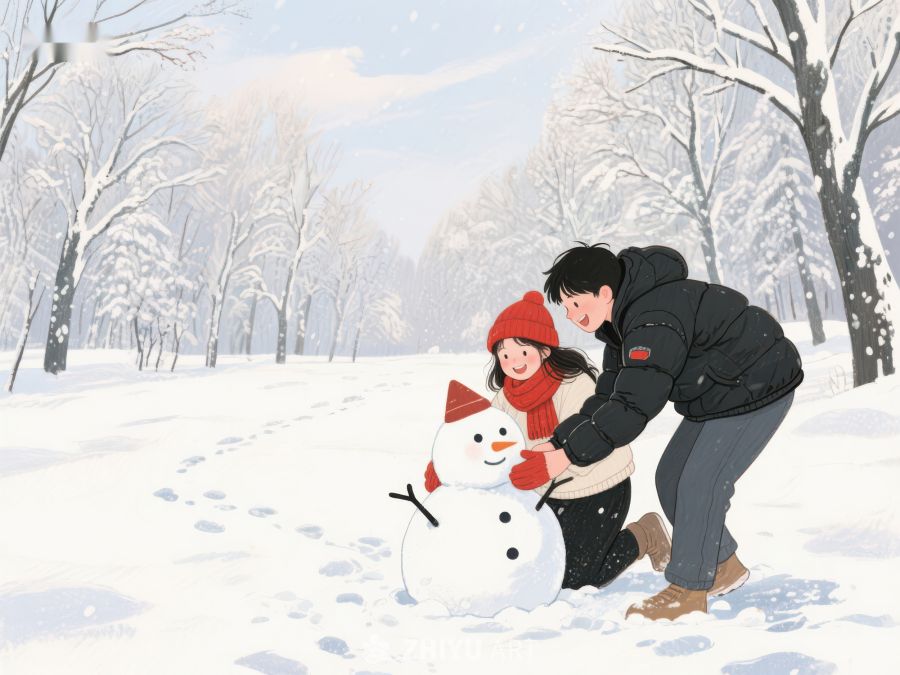 冬日雪地，亲子共筑雪人 123