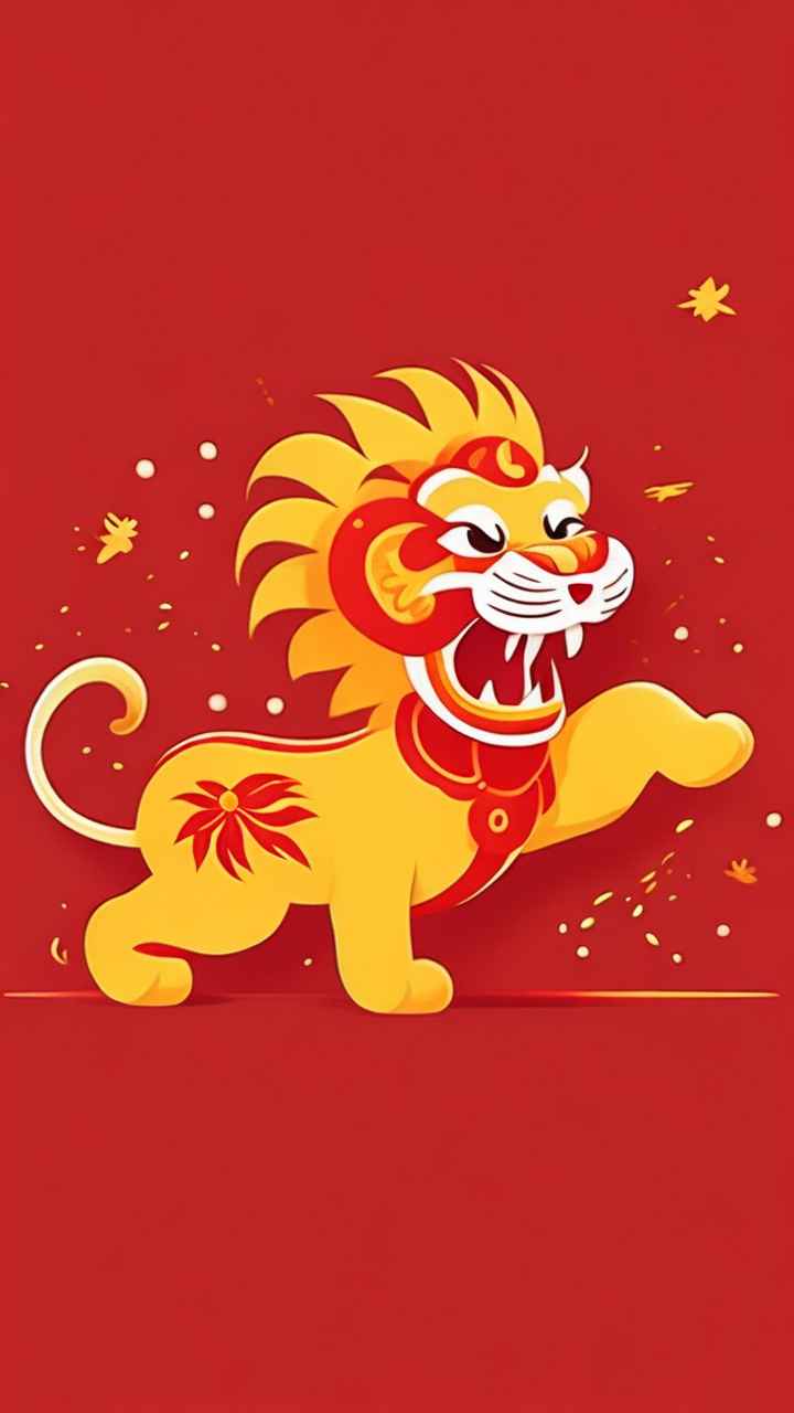 春节舞龙舞狮插画背景 25