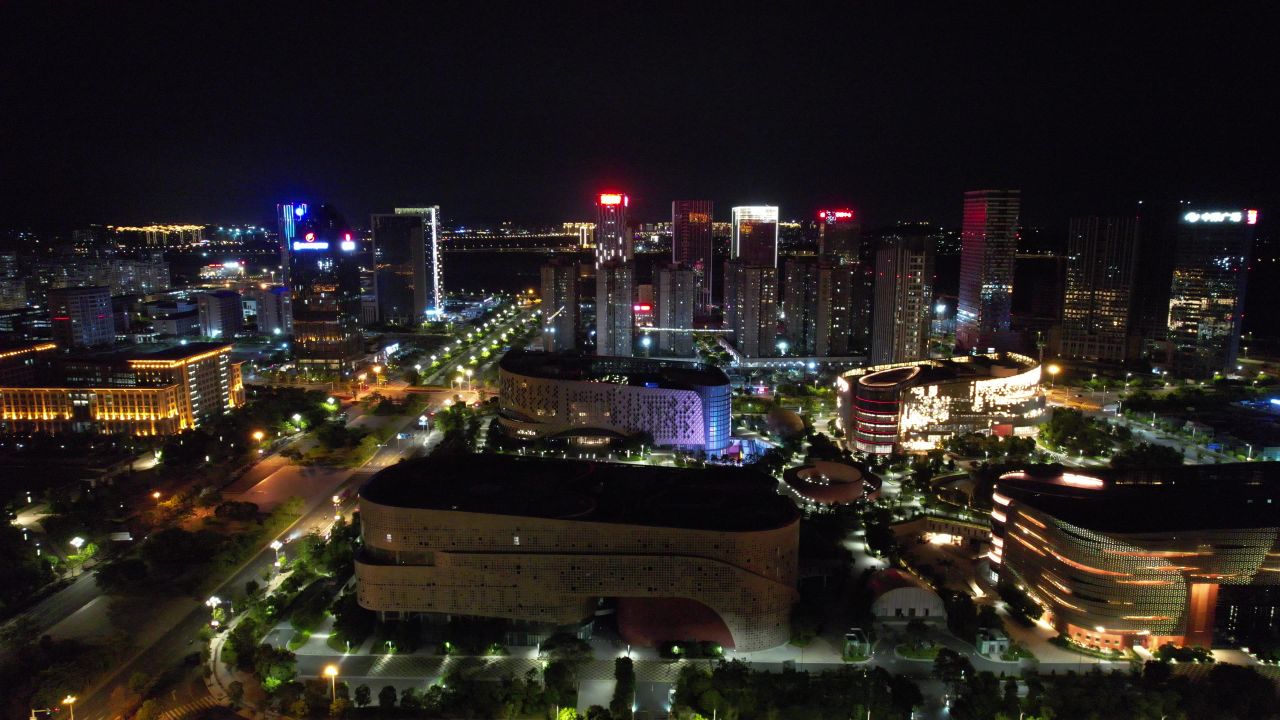福建泉州城市夜景东海CBD夜景灯光航拍