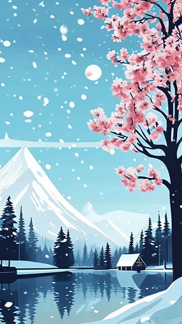 雪景唯美插画小屋 18
