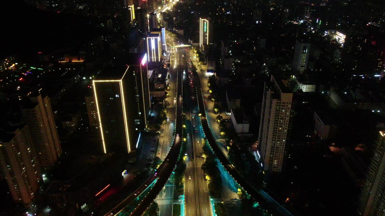 济南城市夜景交通航拍