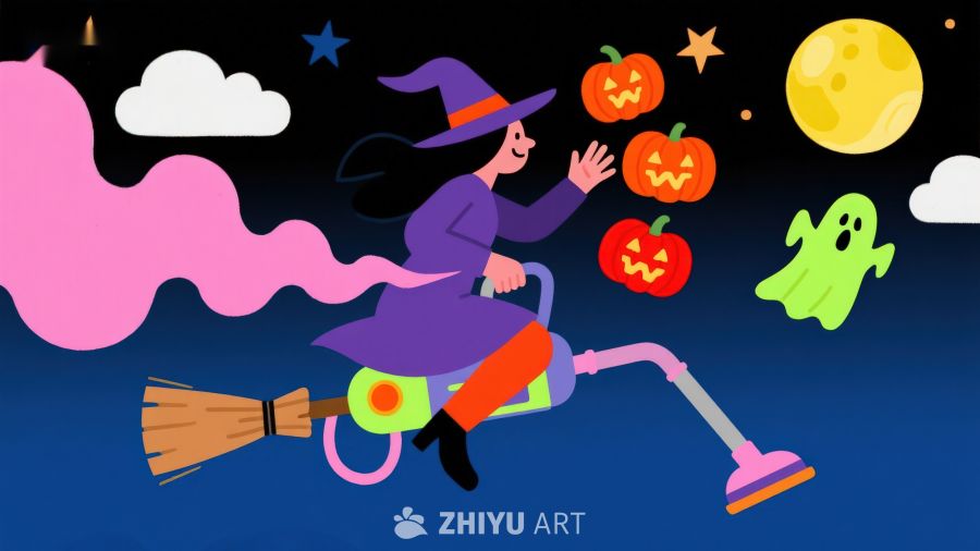 巫师骑扫帚夜空飞行