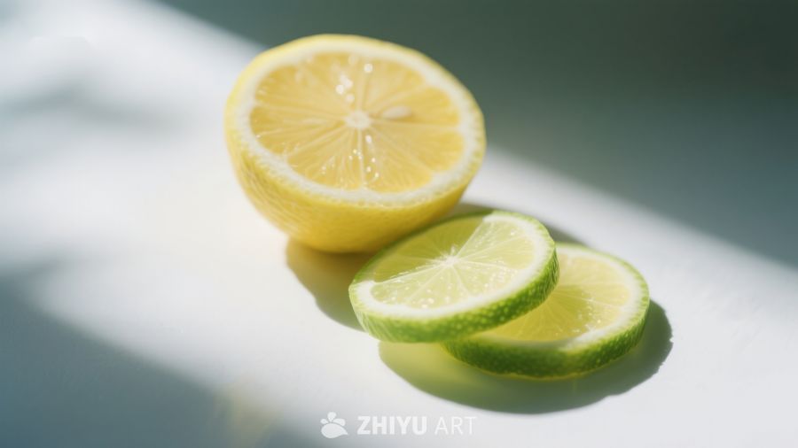 柠檬与青柠切片在阳光下的静物