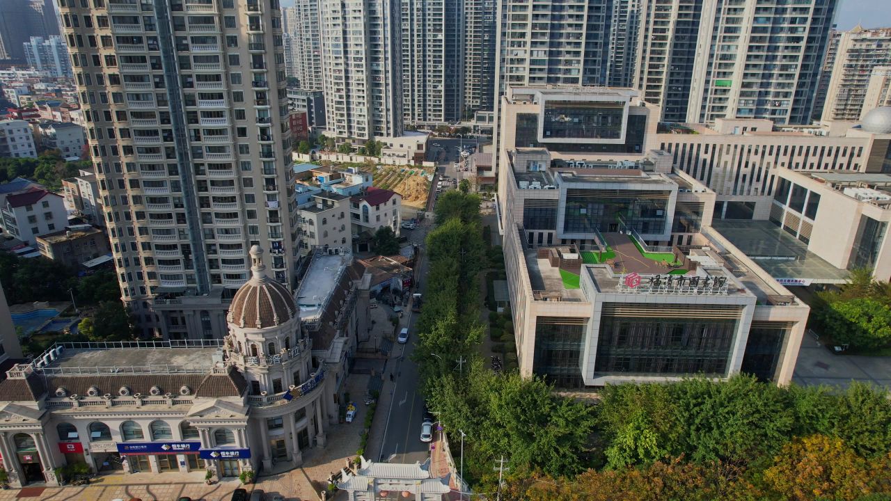 航拍福清市科技馆景观