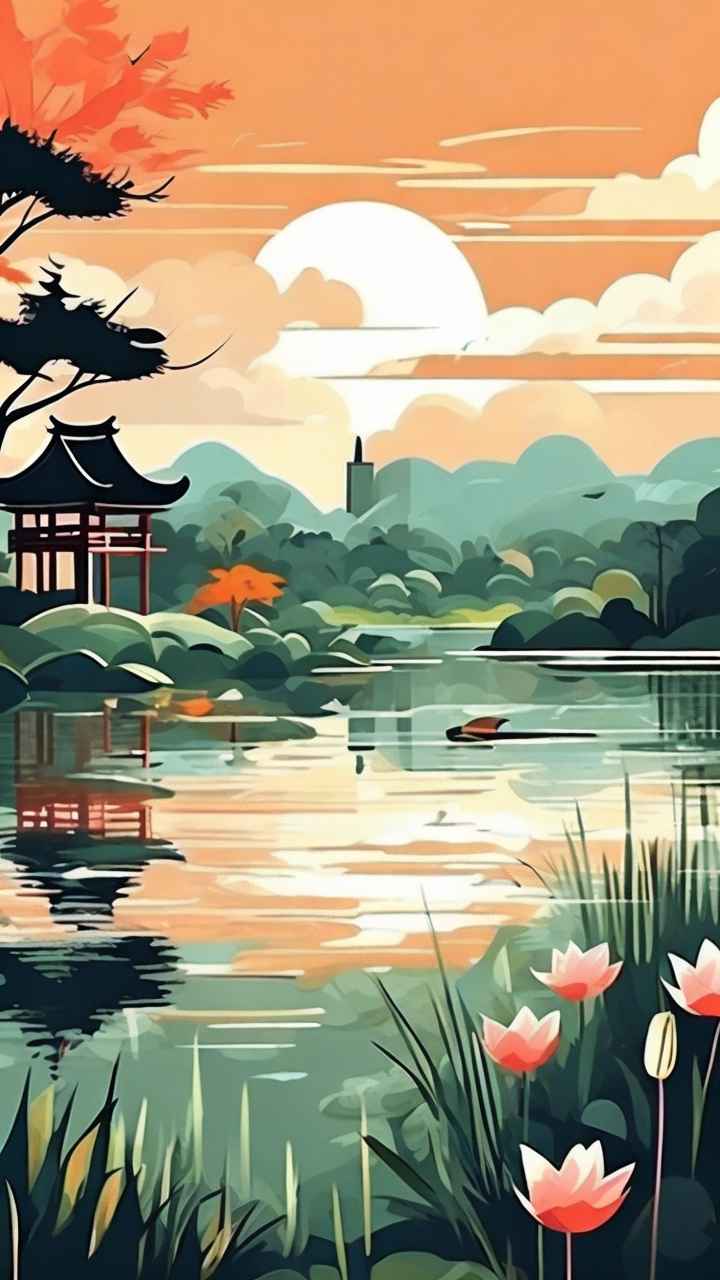国风水墨山水画简约风格插画 66