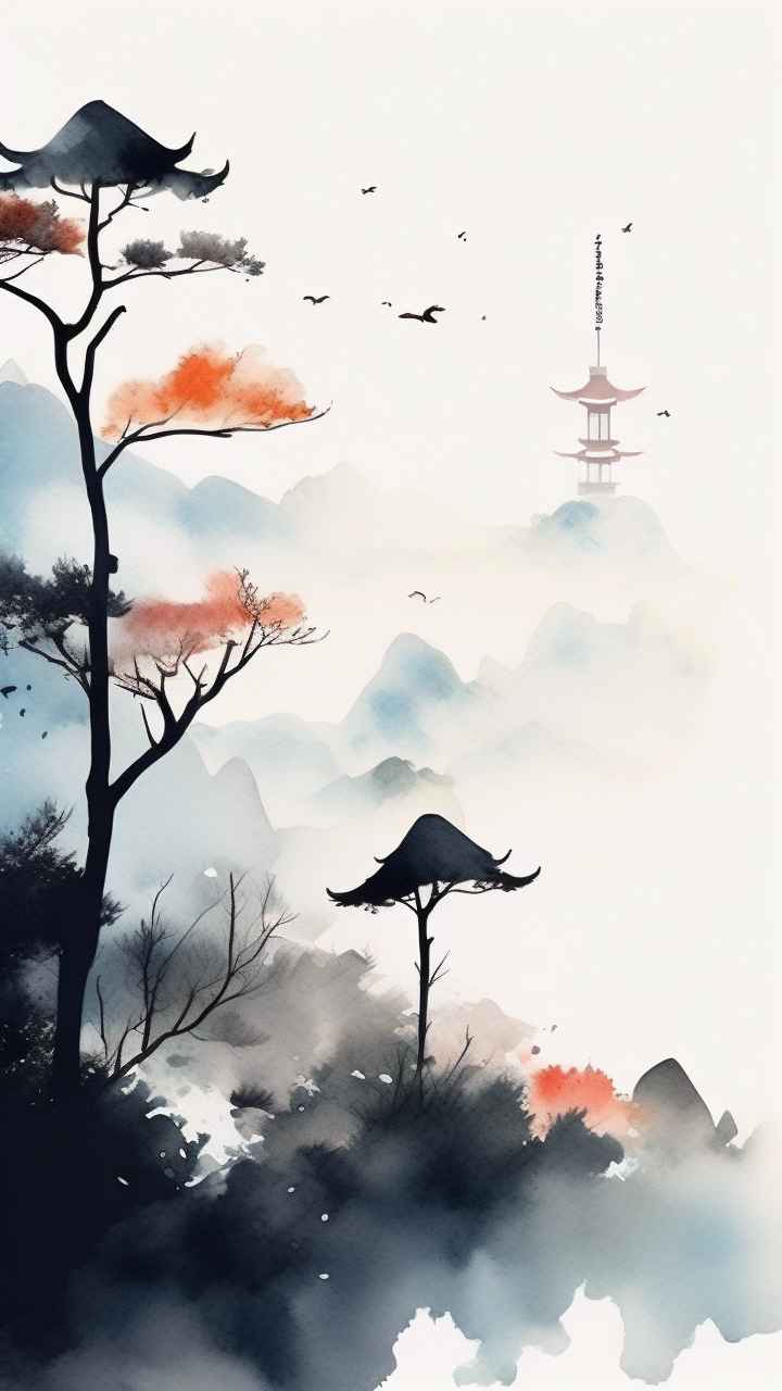 国潮山水画插画背景 30