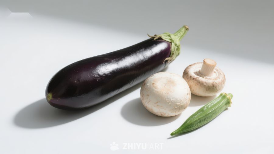 茄子香菇秋葵静物展示
