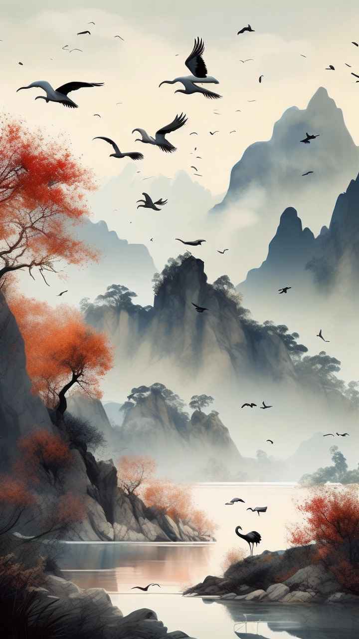 国风鹤山水风景插画 30