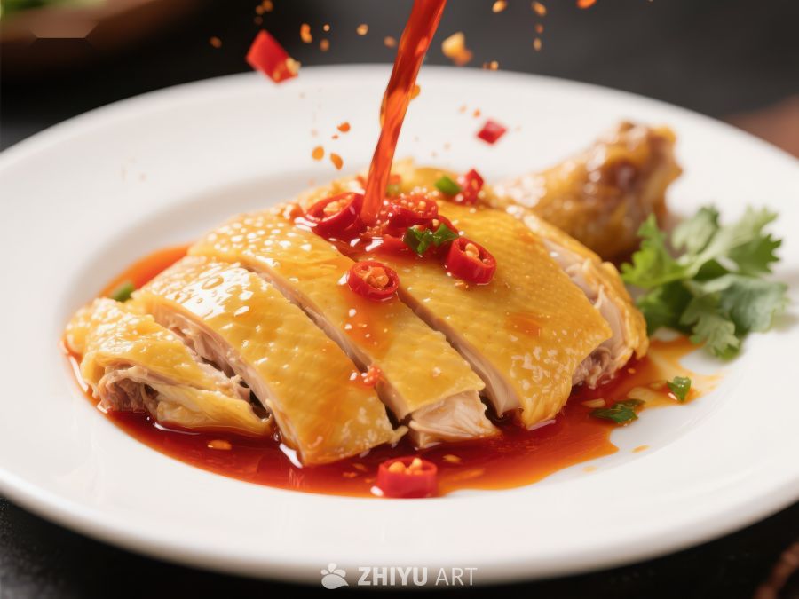 香辣鸡肉淋汁，诱人美食 1576