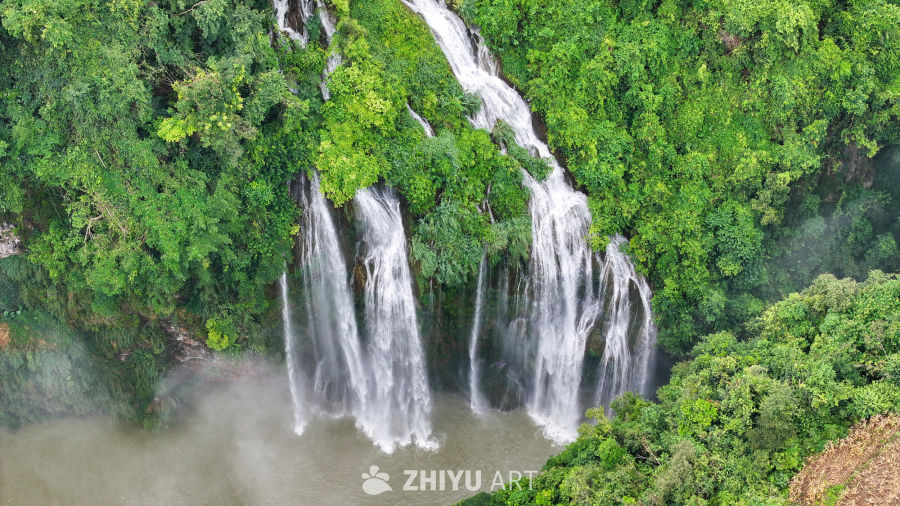 航拍山间峡谷瀑布  瀑布水流 12