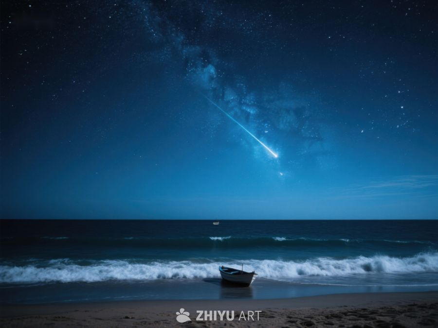 夜空流星划过海边小舟 241