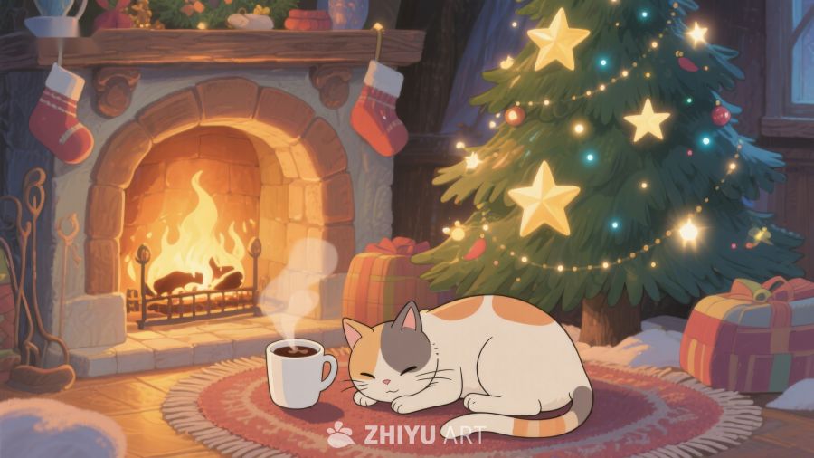 圣诞夜猫咪温馨炉火旁 231
