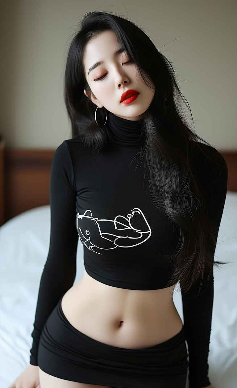 黑色衣服紧身穿搭美女长头发，成熟女性 35