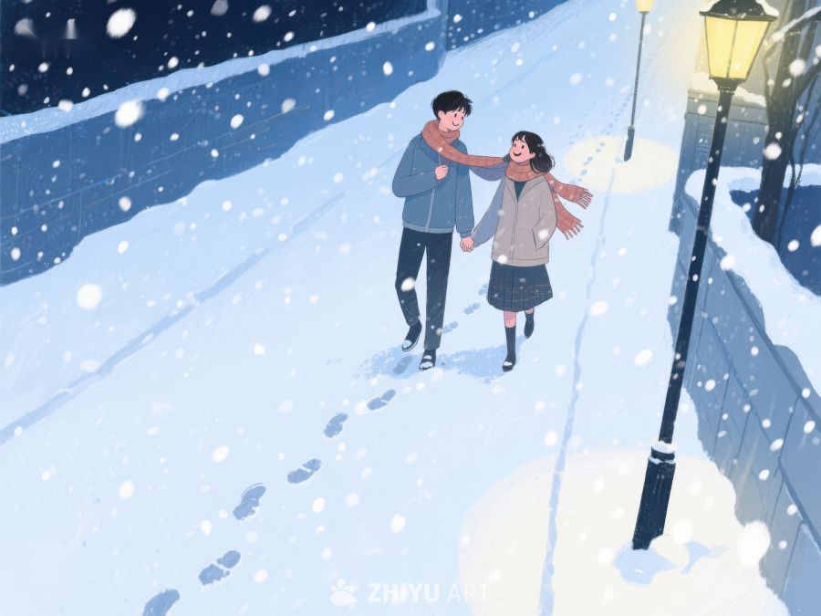 雪夜漫步的两人 912