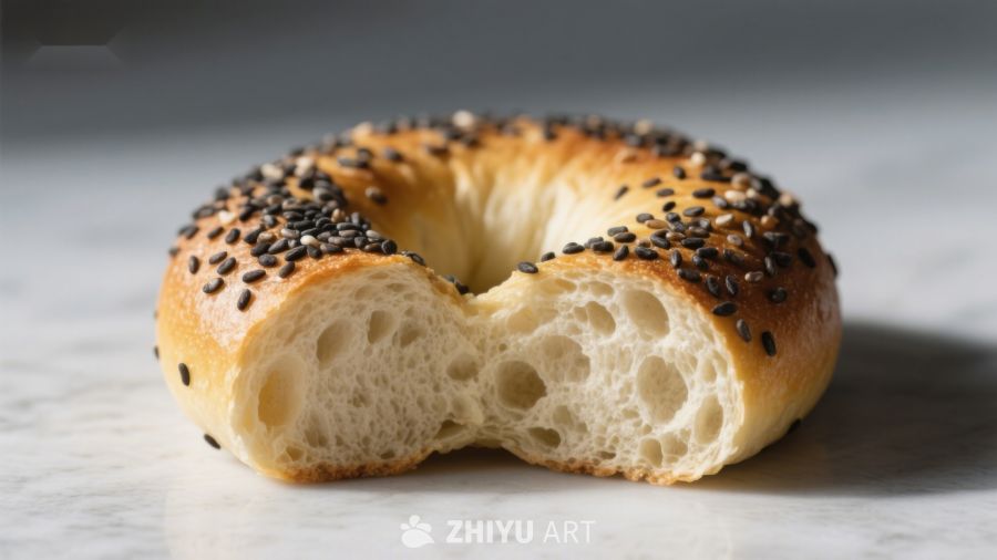 新鲜黑芝麻贝果特写