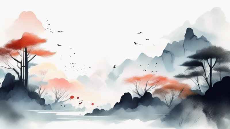 国潮山水画插画背景 55
