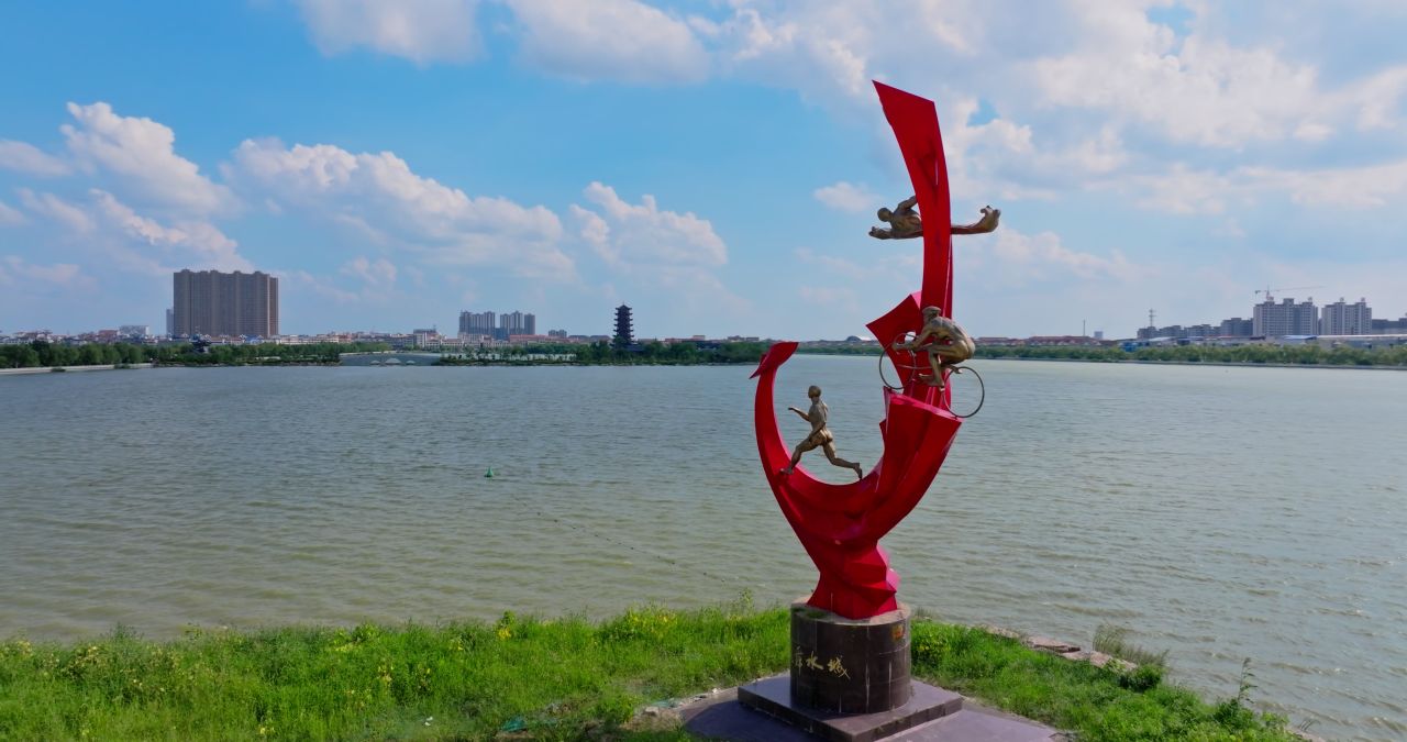 河南睢县中原水城蓝天白云北湖公园风光航拍 11