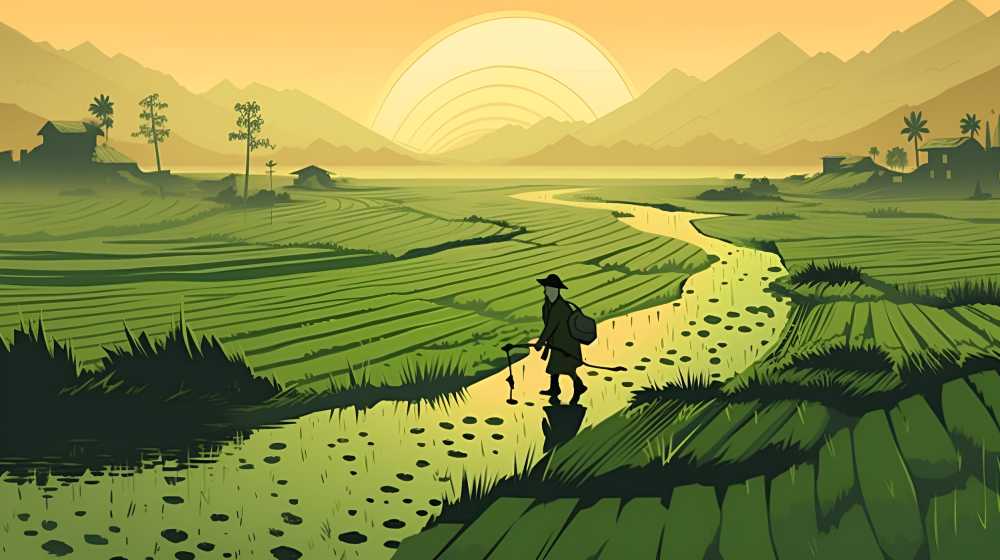 芒种插画绿色农民