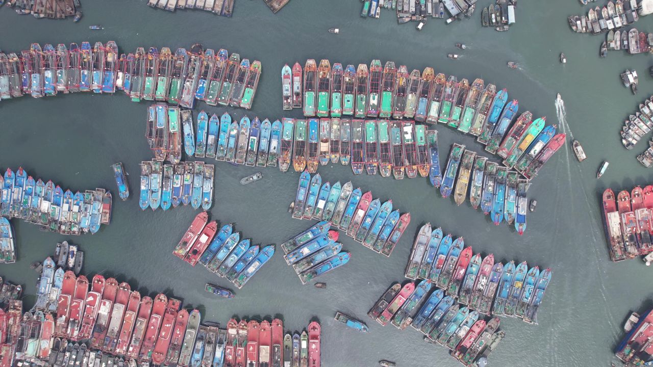 海边渔船广西北海海边风光航拍  