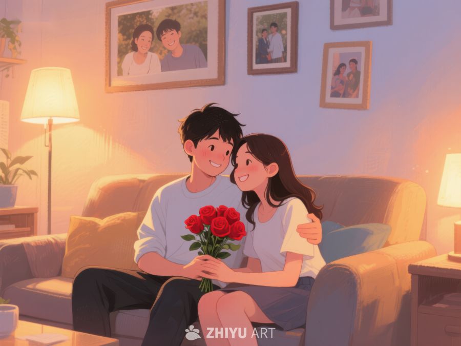 温馨客厅中的一对情侣 758