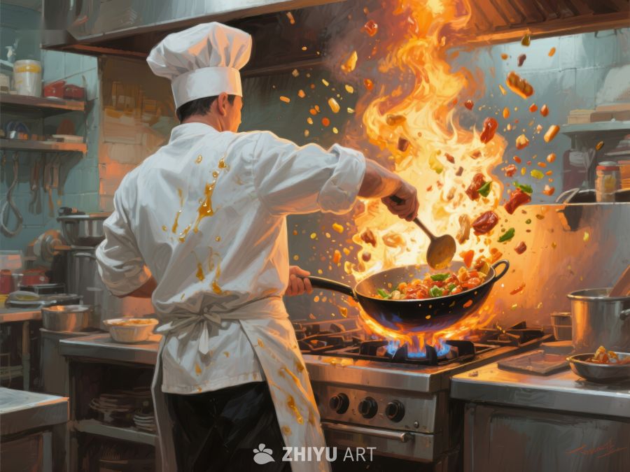 厨师厨房炒菜火焰四溅 93