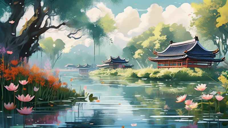 国风水墨山水画简约风格插画 37