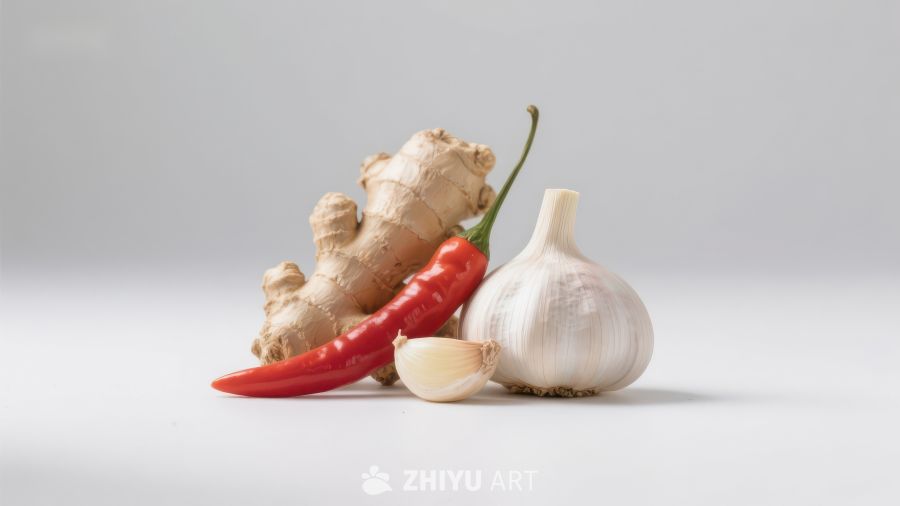 生姜、大蒜与红辣椒的组合