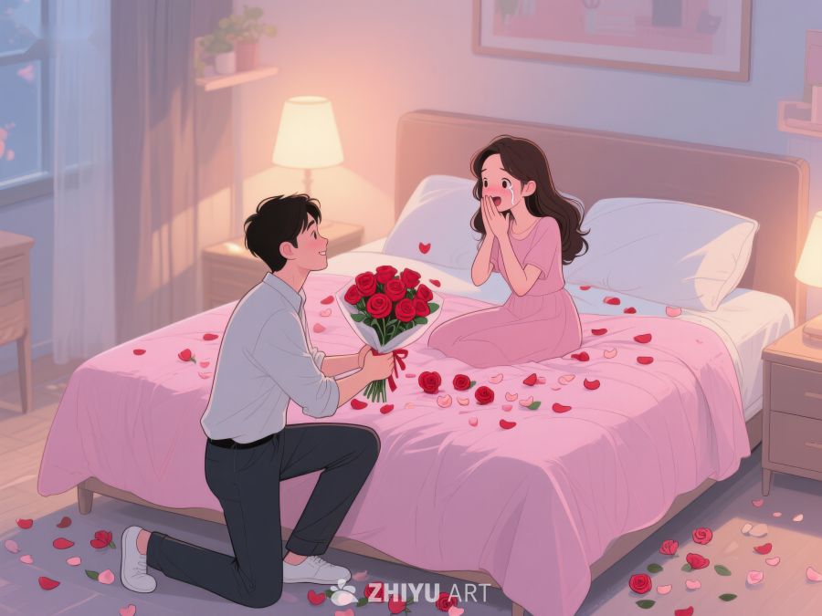 浪漫求婚场景：男子单膝跪地献花 404