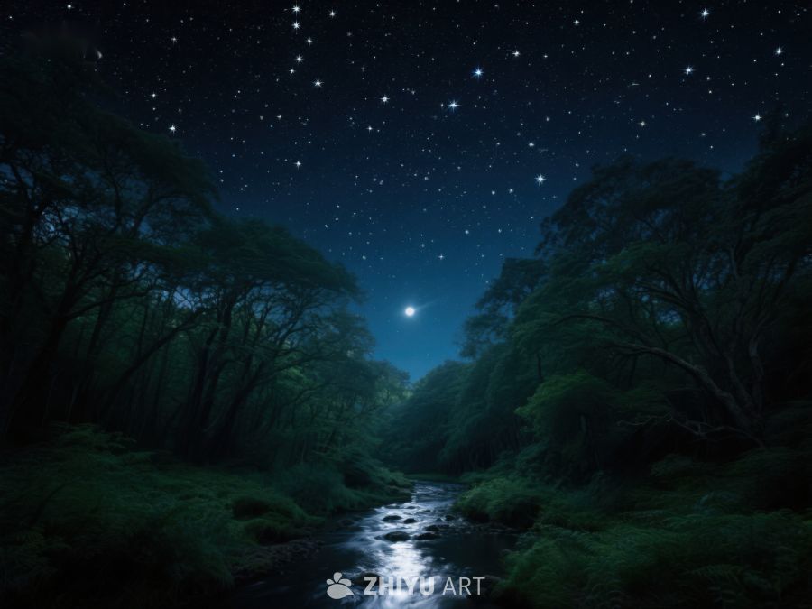 夜空下的森林溪流 320