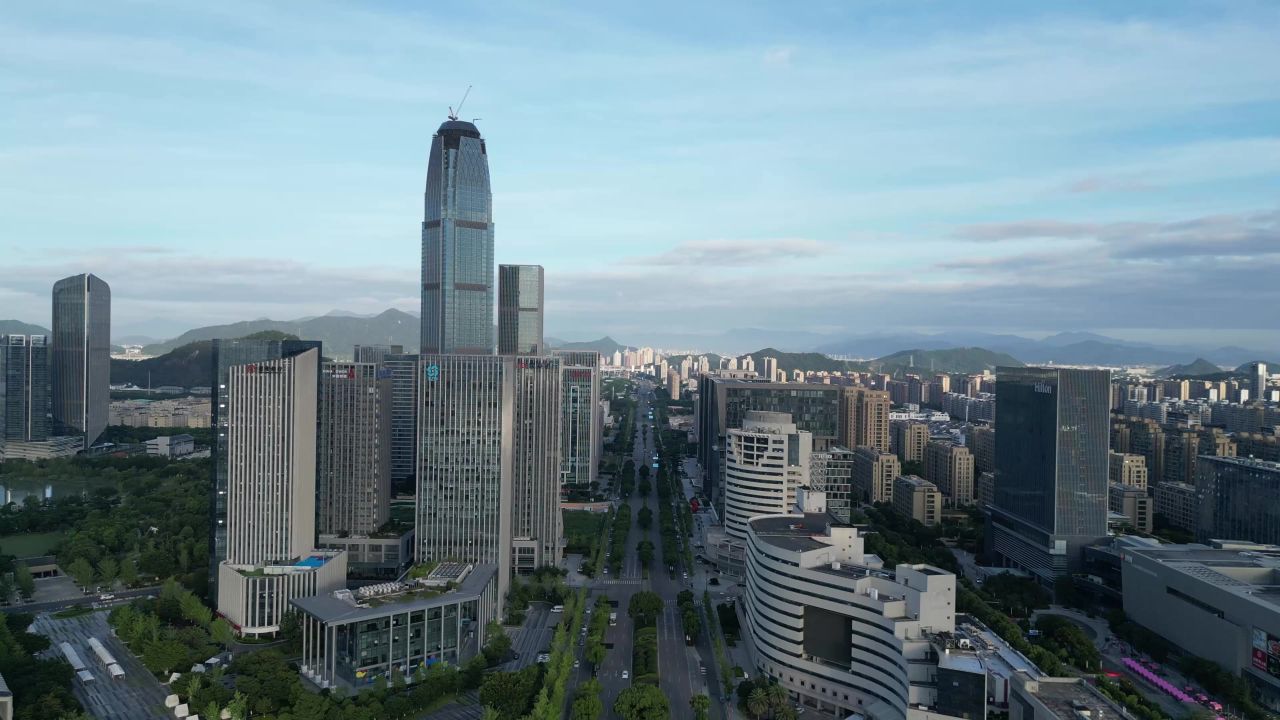  航拍台州城市风光地标建筑