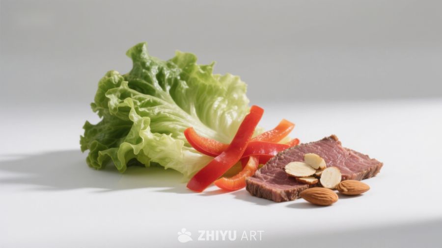 生菜红椒牛肉与杏仁组合
