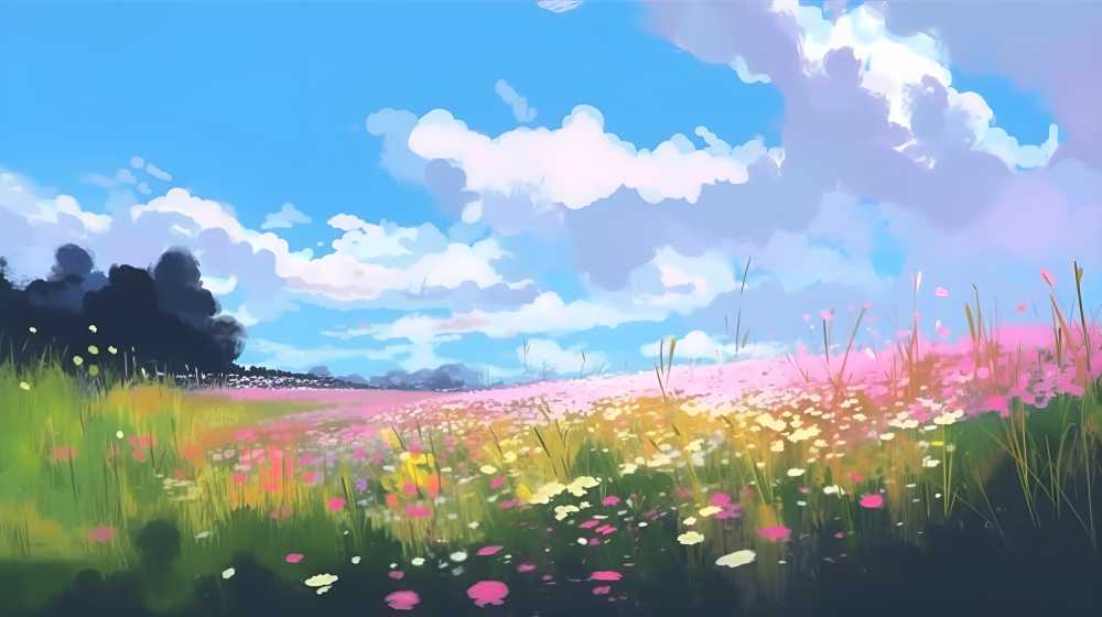 夏季的插画田园自然美景
