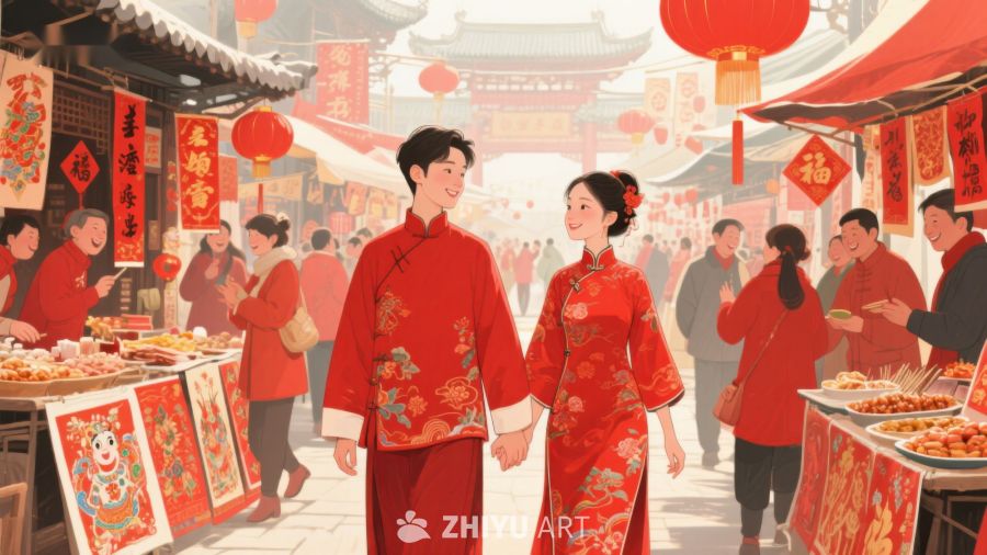新春佳节，情侣共游热闹市集 1026