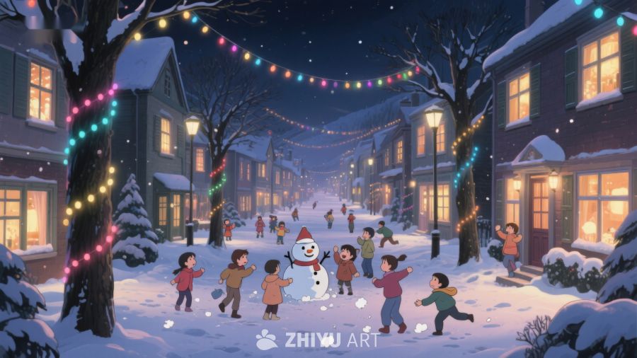 冬夜雪地儿童嬉戏 106