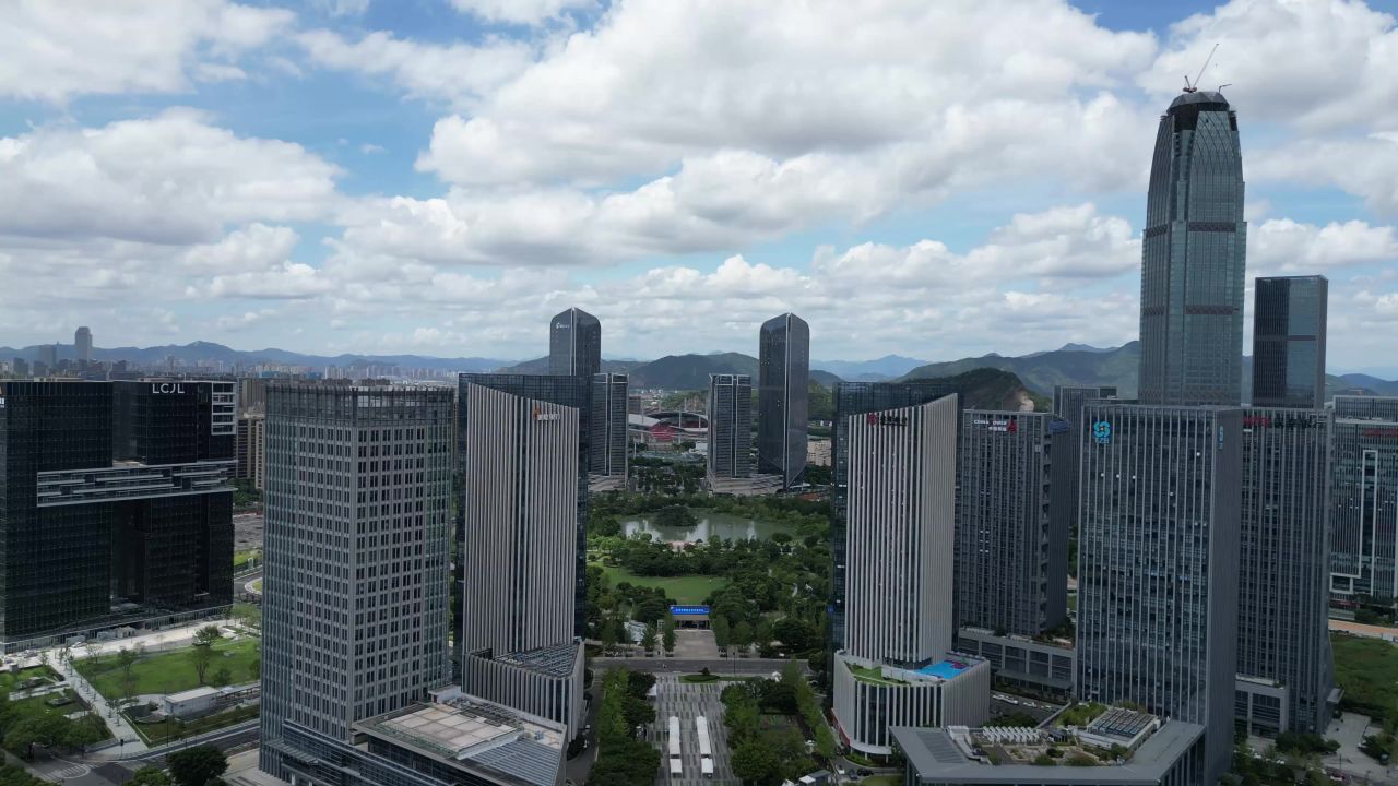 航拍台州城市风光地标建筑