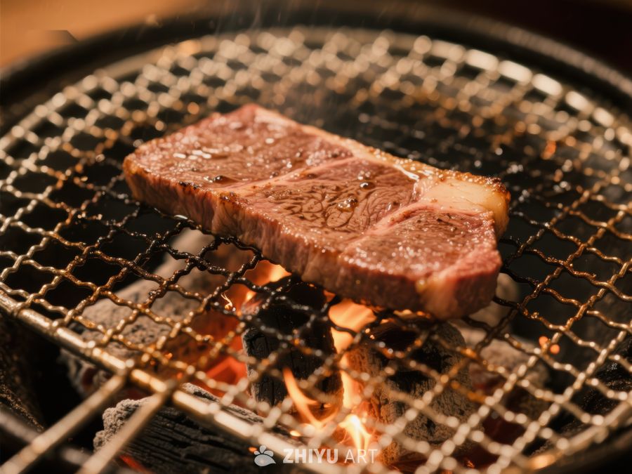 烤肉架上的牛肉片